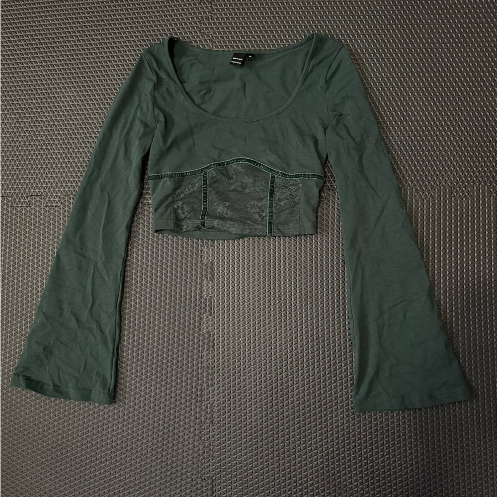 Green Lace Corset Long Sleeve Women's Top